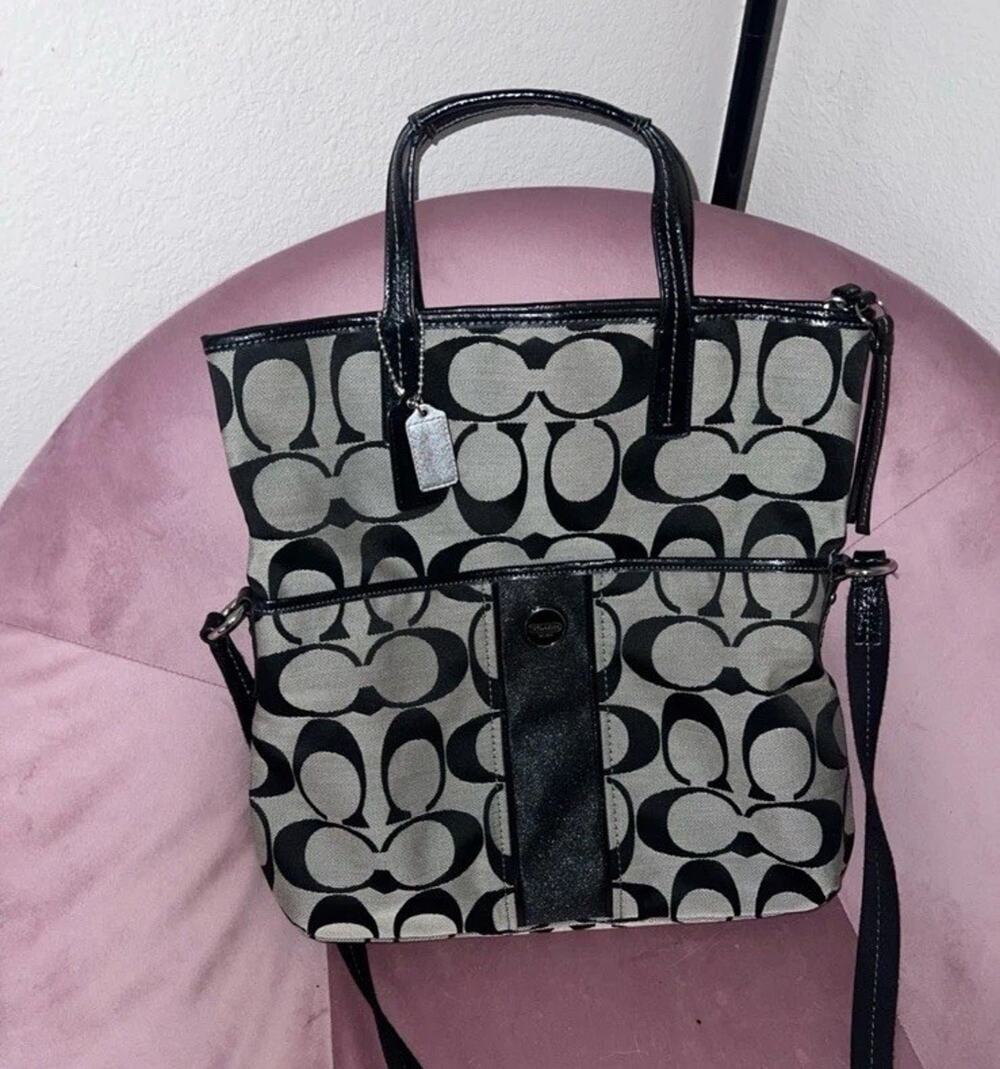 Coach Signature Stripe Fold Over Tote